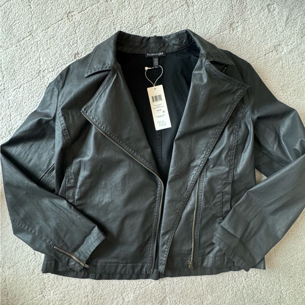 New Eileen Fisher Moto short zip jacket in waxed organic cotton sz M
